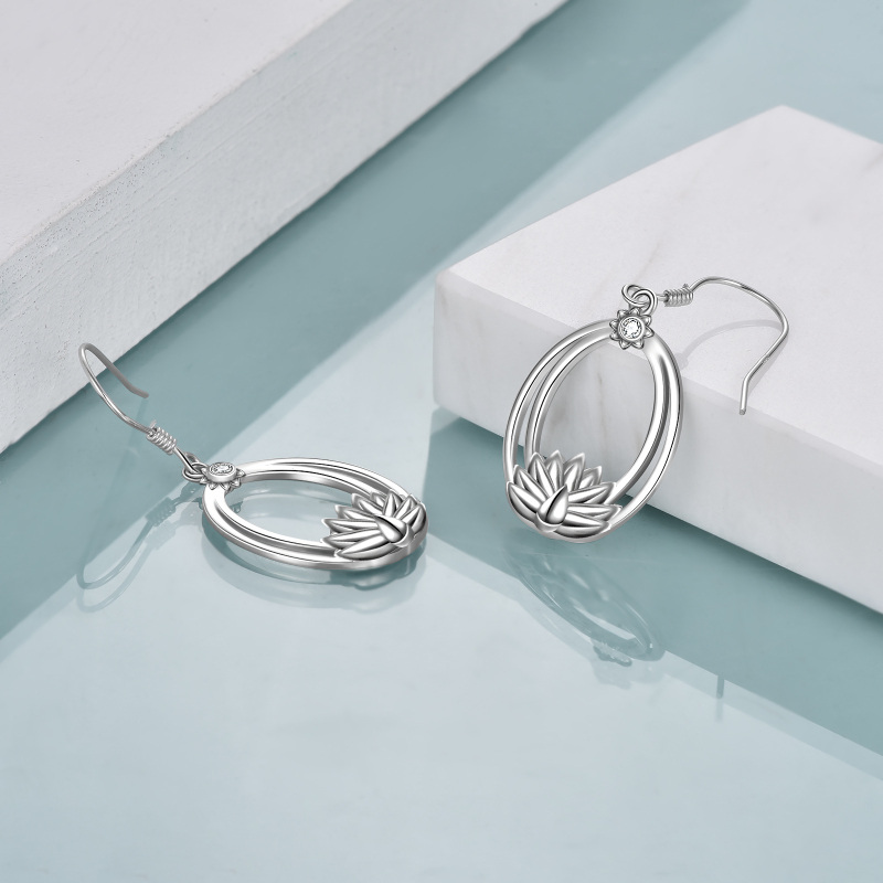 Sterling Silver Lotus Drop Earrings-3