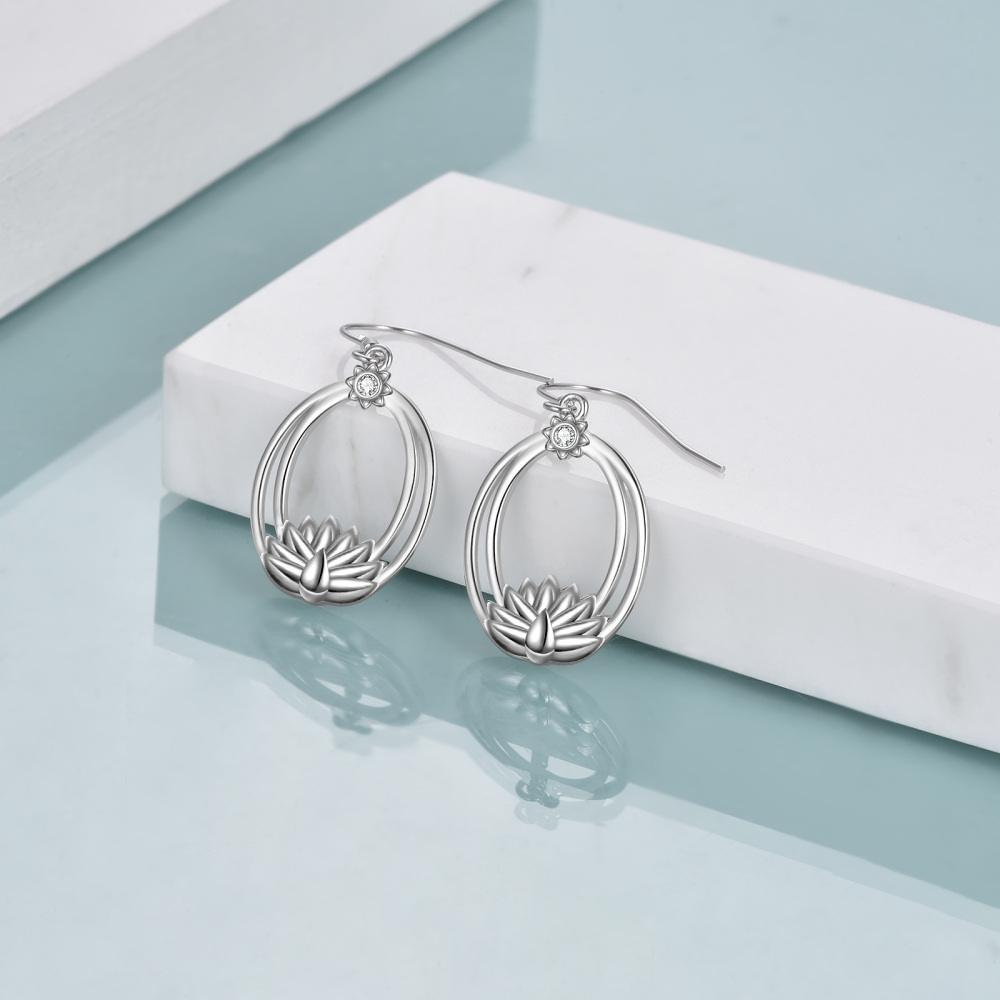 Sterling Silver Lotus Drop Earrings-4