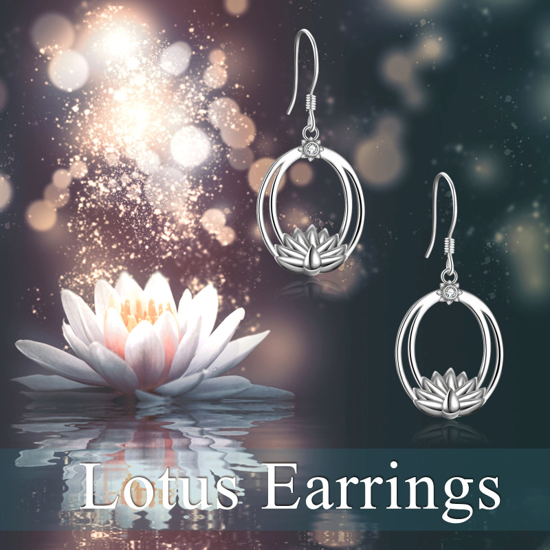 Sterling Silver Lotus Drop Earrings-6