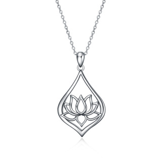 Sterling Silver Lotus & Drop Shape Pendant Necklace-56