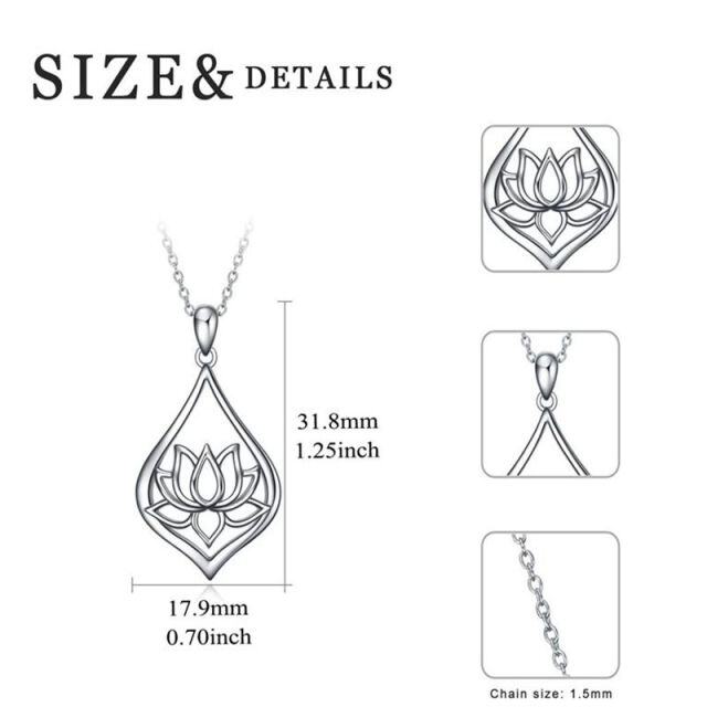 Sterling Silver Lotus & Drop Shape Pendant Necklace-5