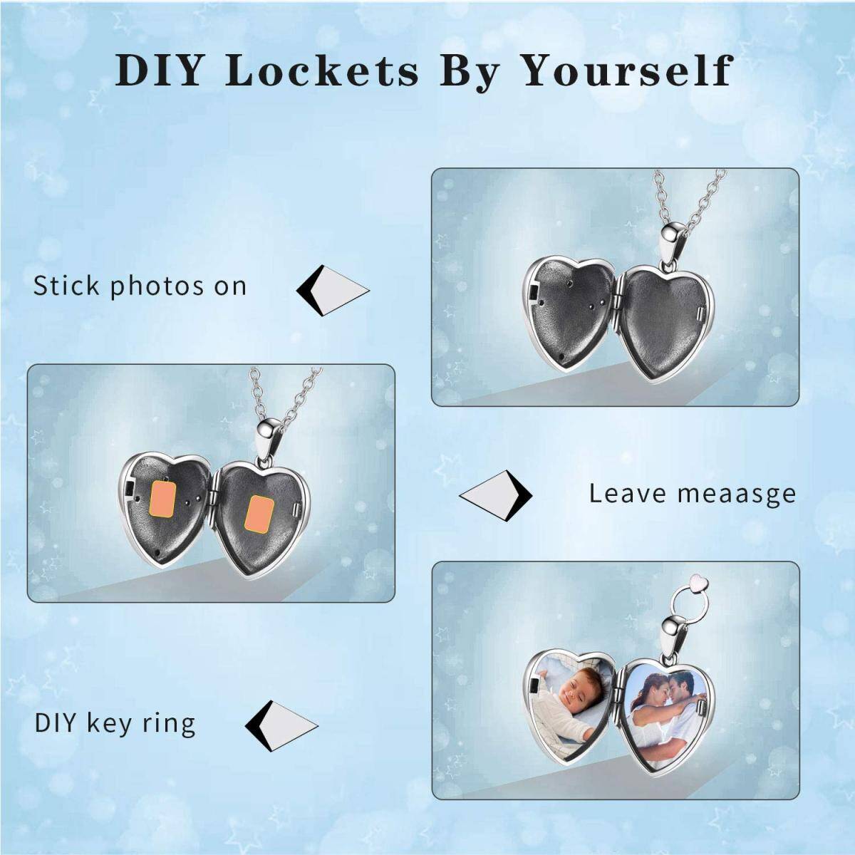 Sterling Silver Cubic Zirconia Lotus & Heart Personalized Photo Locket Necklace-5