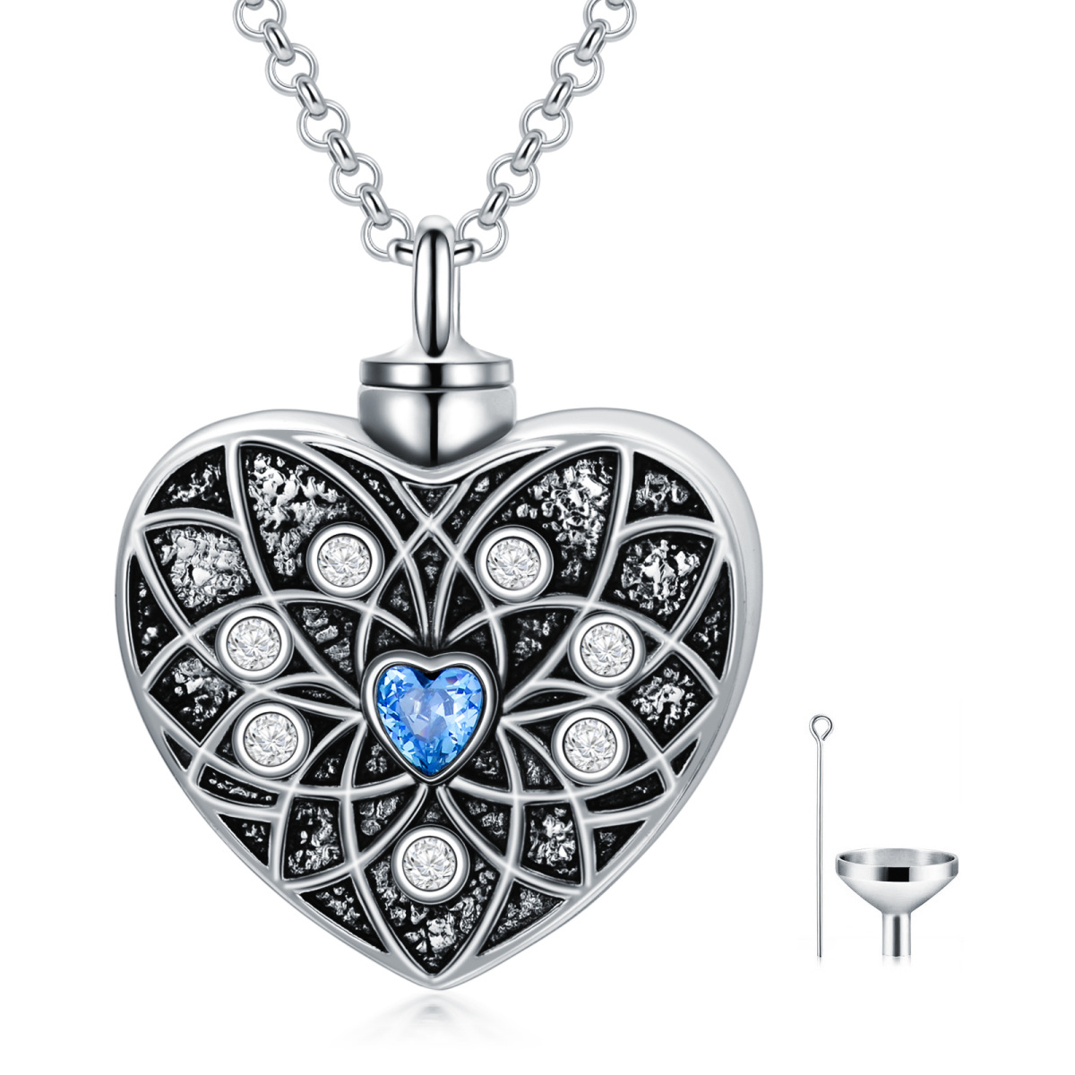 Sterling zilveren cubic zirconia lotus & hart urnenketting voor as-1