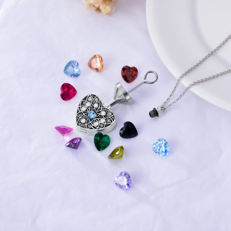 Collier en argent sterling en forme de lotus et d'urne en forme de coeur avec zirconium cu-5
