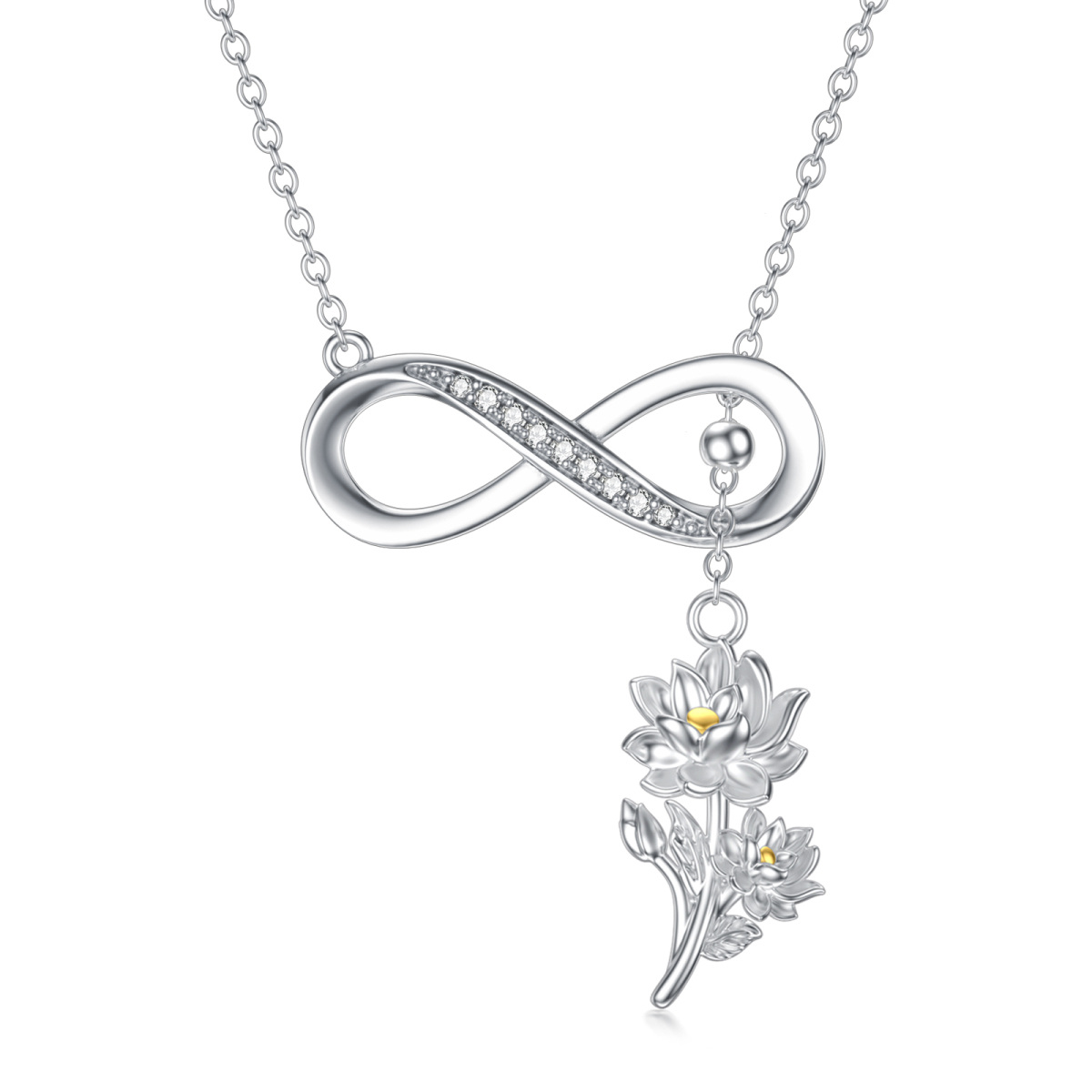 Sterling Silber Cubic Zirkonia Lotus Unendlichkeit Symbol verstellbare Y Halskette-1