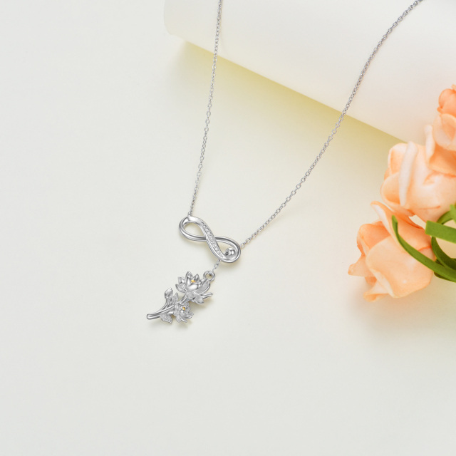 Collier en Y réglable en argent sterling avec zircone cubique et symbole de l'infini du lotus-4