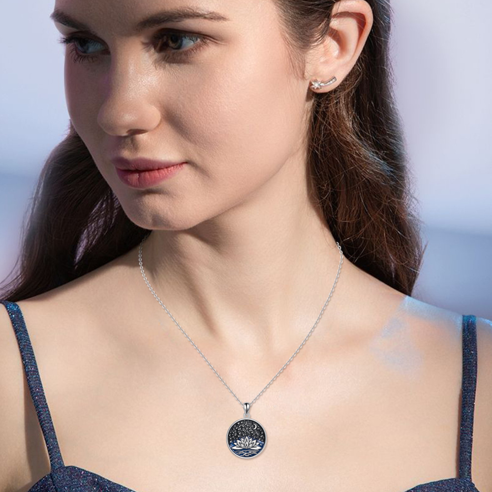 Sterling Silver Lotus Pendant Necklace-2