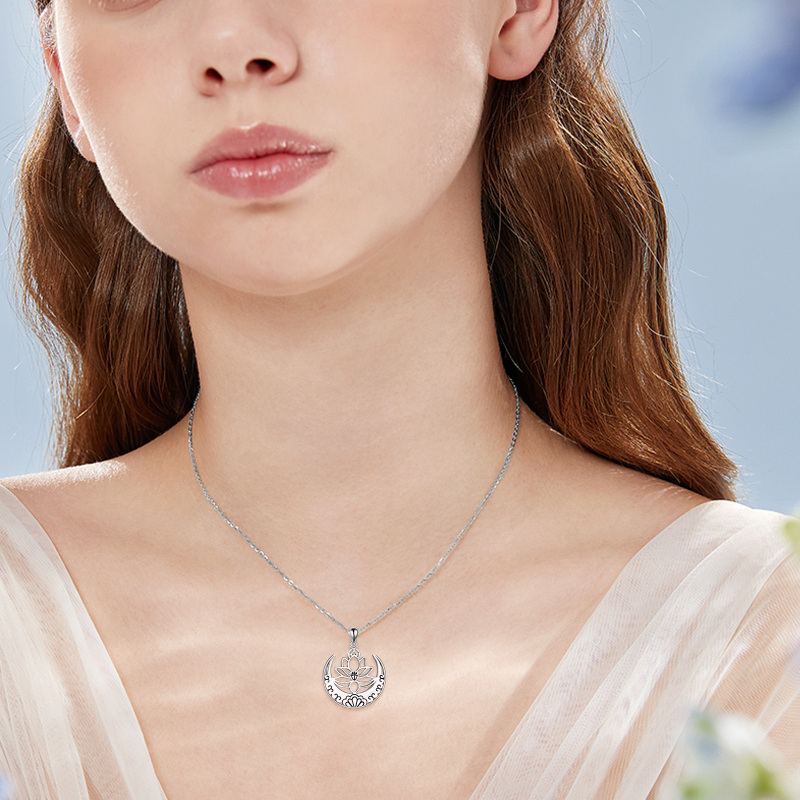 Sterling zilveren lotus hanger ketting-2