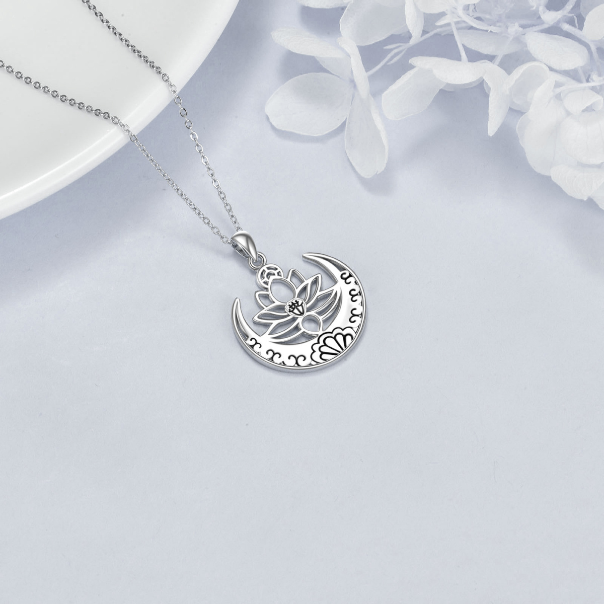 Sterling Silver Lotus Pendant Necklace-3