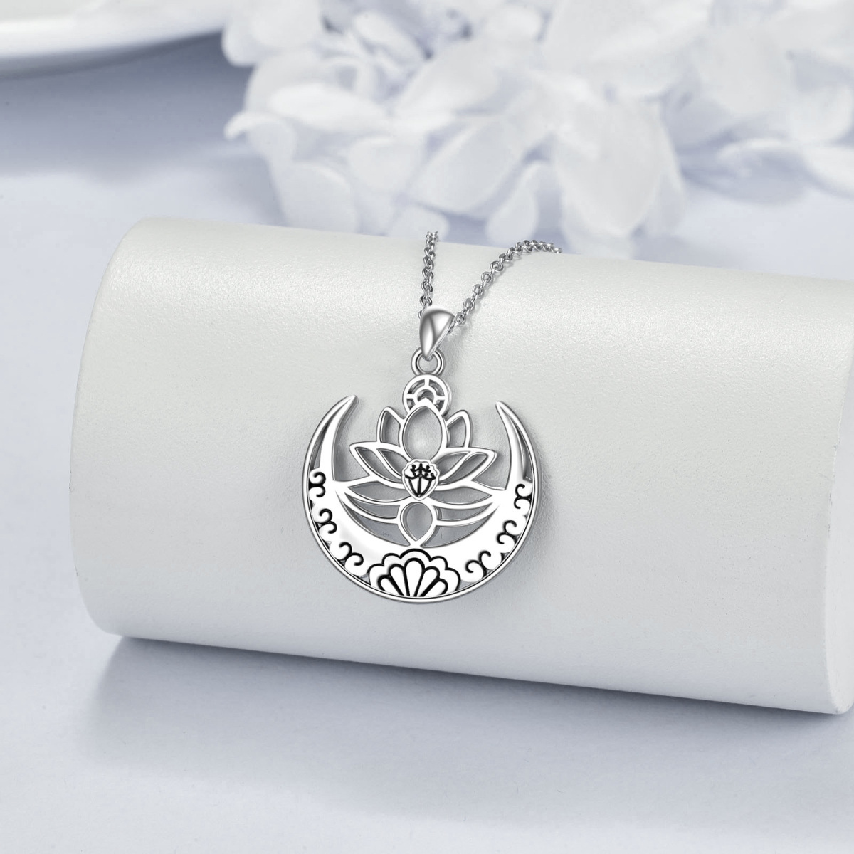 Sterling Silver Lotus Pendant Necklace-4