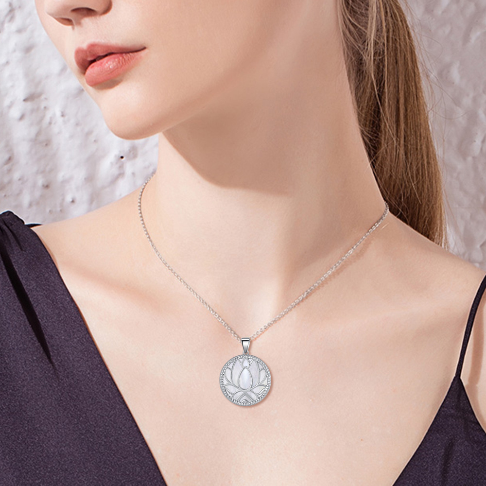 Sterling Silver Lotus Pendant Necklace-3