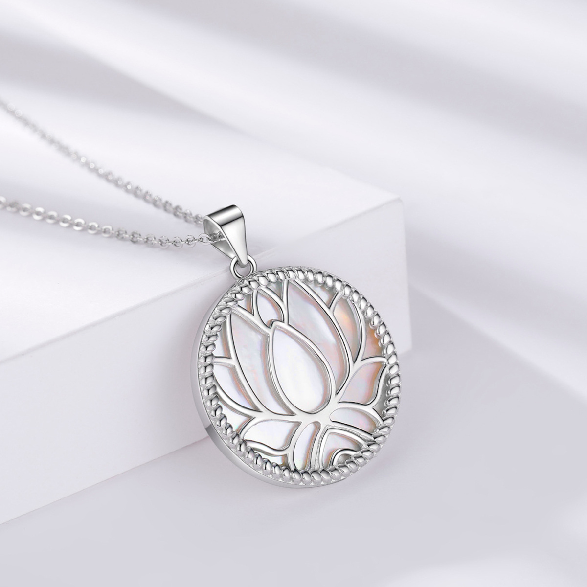 Sterling Silver Lotus Pendant Necklace-4