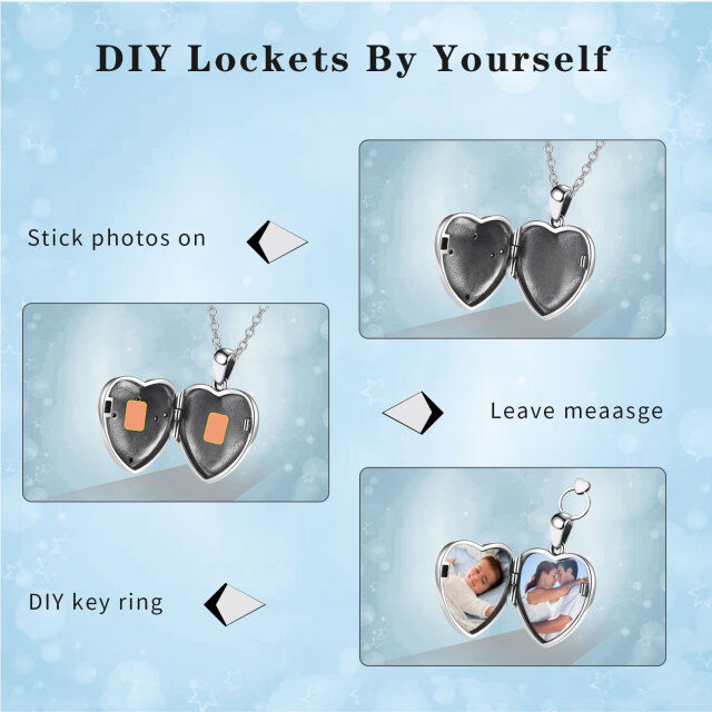 Plata de ley Cubic Zirconia Lotus & Personalized Photo & Heart Personalized Photo Locket N-4