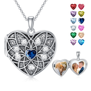 Sterling Silver Cubic Zirconia Lotus Personalized Photo Locket Necklace-29