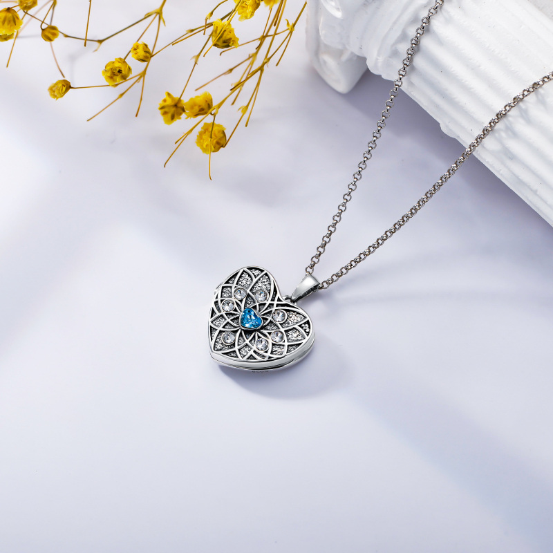 Sterling Silver Cubic Zirconia Lotus Personalized Photo Locket Necklace-4