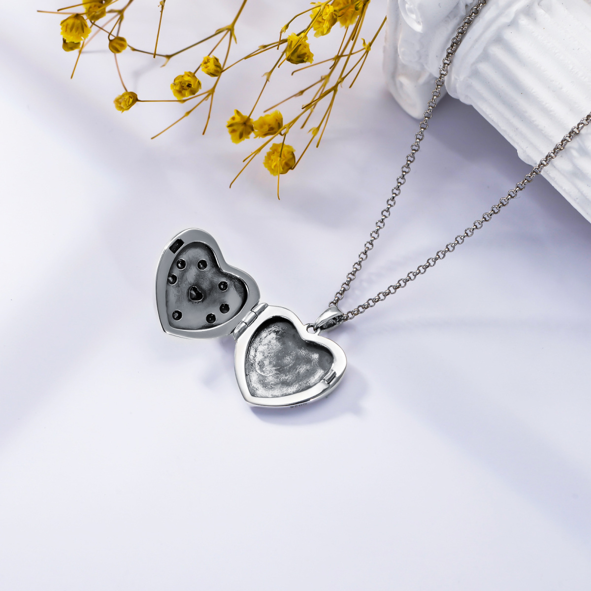 Plata de ley Cubic Zirconia Lotus Personalizado Foto Locket Collar-5