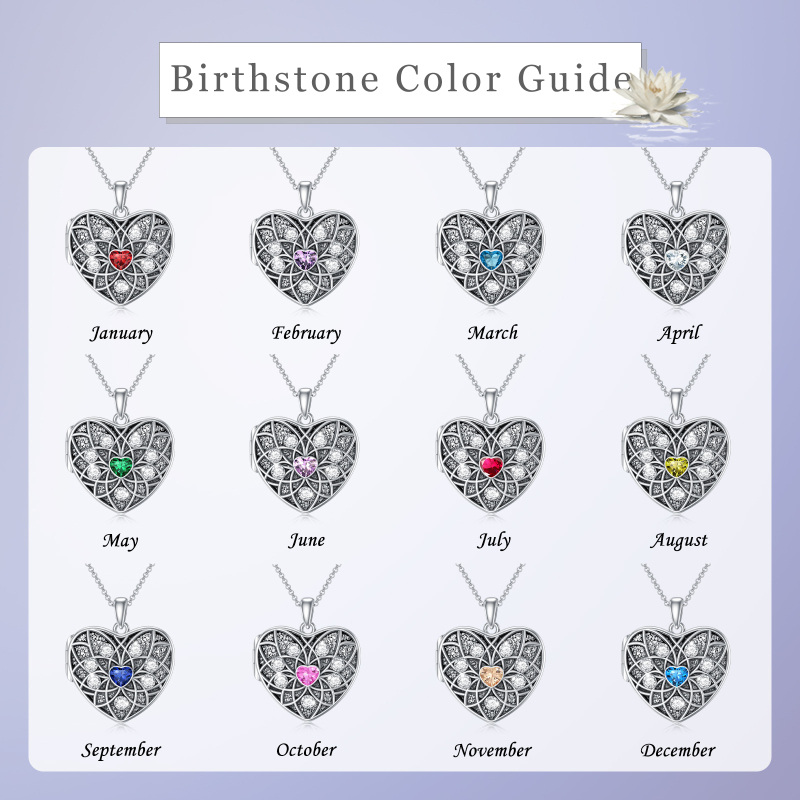 Sterling Silver Cubic Zirconia Lotus Personalized Photo Locket Necklace-7
