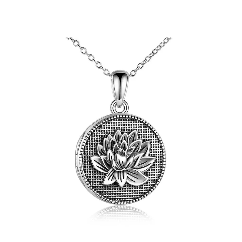 Sterling Silver Lotus Personalised Photo Locket Necklace For Women-1