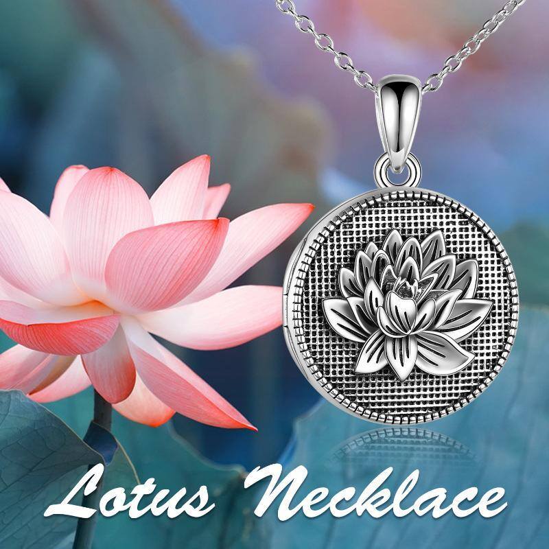 Sterling Silver Lotus Personalised Photo Locket Necklace For Women-4