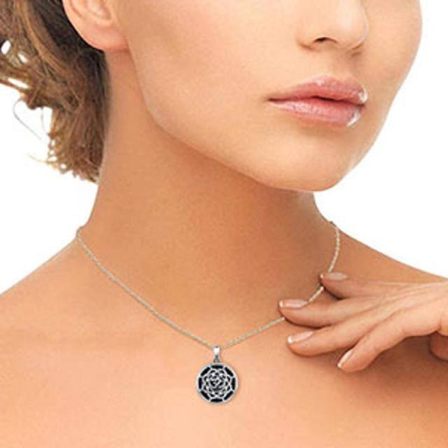 Sterling Silver Lotus Personalized Photo Locket Necklace-2