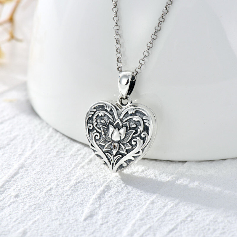 Sterling Silver Lotus Personalized Photo Locket Necklace-4