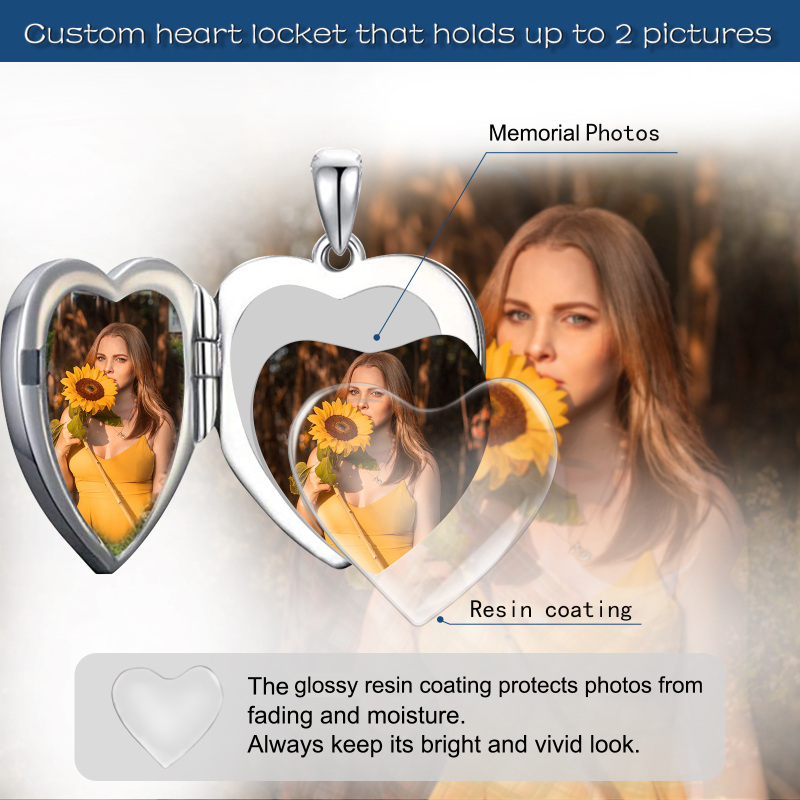Sterling Silver Lotus Personalized Photo Locket Necklace-5