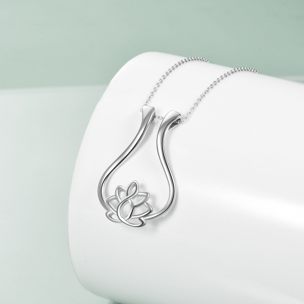 Collier pendentif porte-bague en argent sterling avec lotus-3