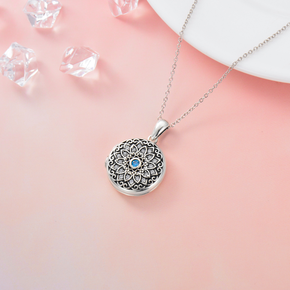 Sterling Silber Lotus Runde Zirkon personalisierte Geburtsstein benutzerdefinierte Foto Medaillon Halskette mit eingraviertem Wort-5
