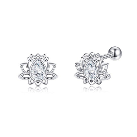 Boucles d'oreilles à tige en argent sterling et zircone cubique en forme de lotus