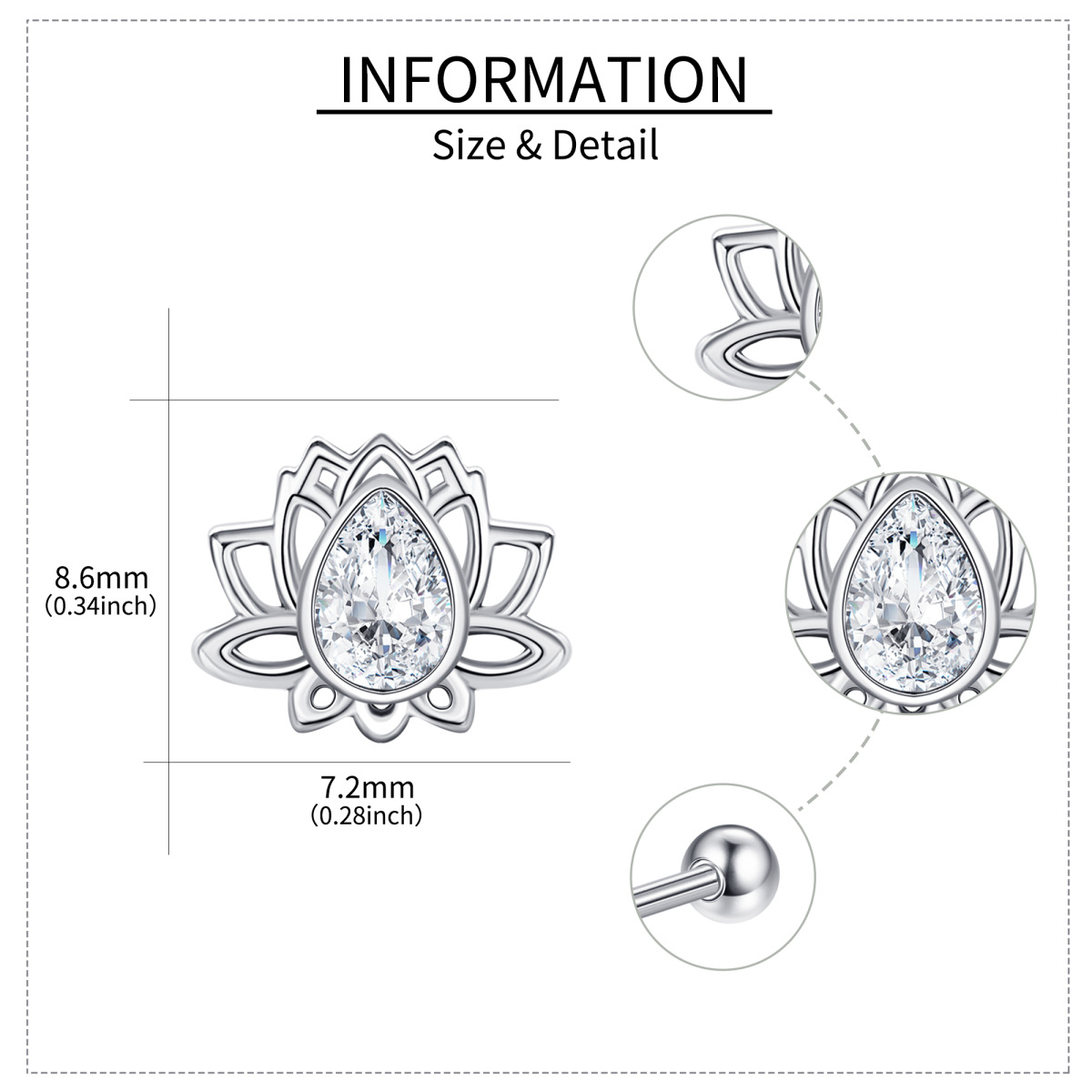 Boucles d'oreilles à tige en argent sterling et zircone cubique en forme de lotus-5