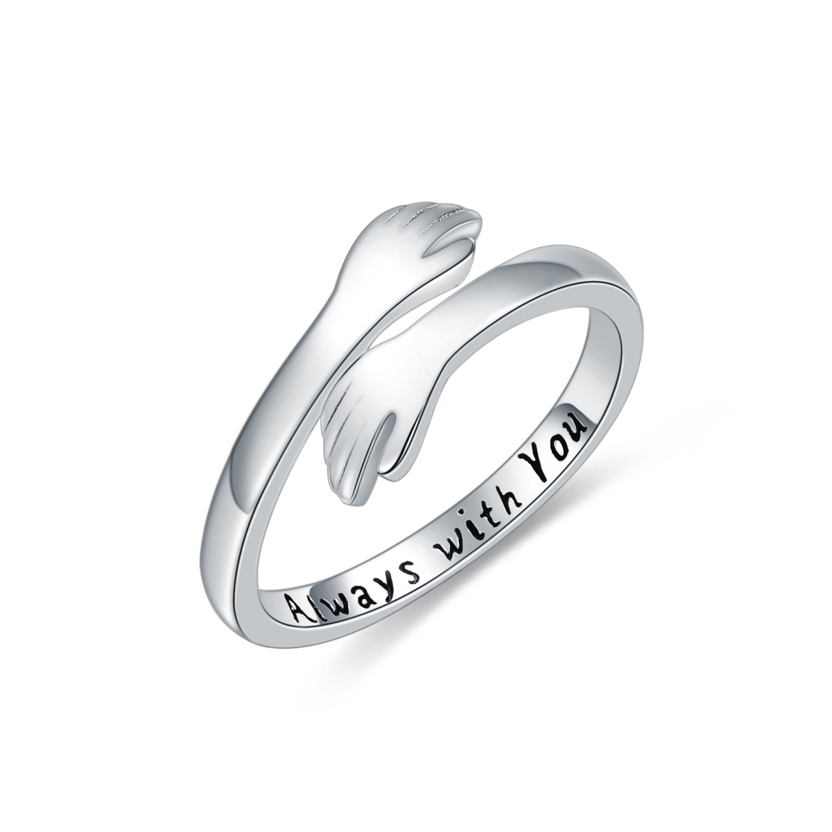 Sterling Silver Lover Couples Embrace Open Ring with Engraved Word-1