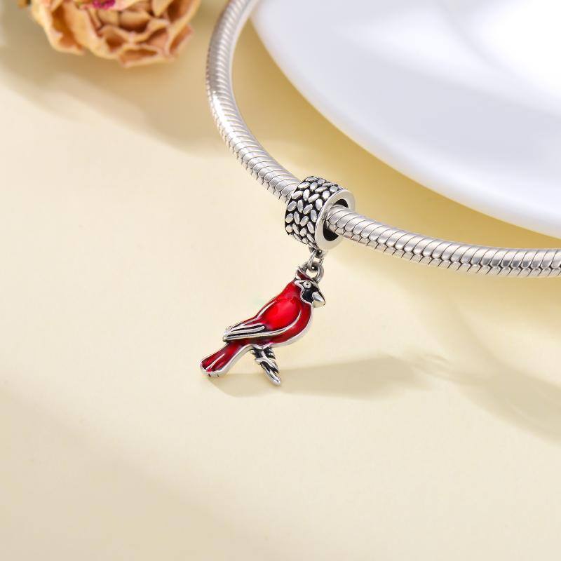 Abalorio colgante de plata de ley con diseño de cardenal de la suerte para collar y pulsera-4