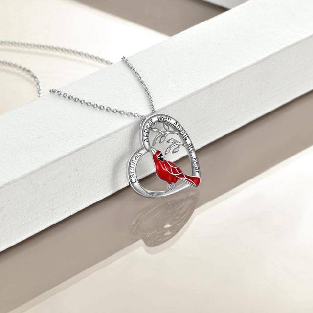 Collier en argent sterling avec pendentif Lucky Cardinal & Heart avec mot gravé-3