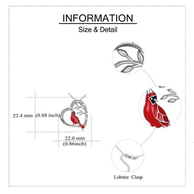 Collar Colgante Cardenal de la Suerte y Corazón de Plata de Ley con Palabra Grabada-5