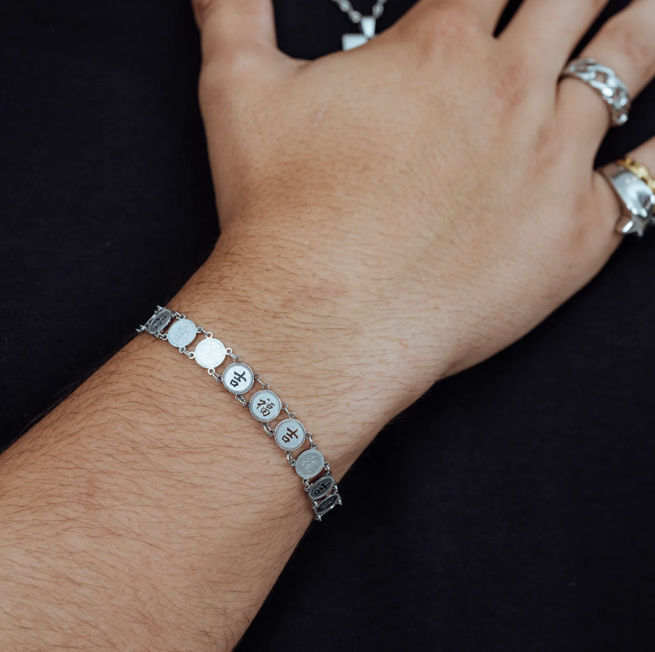 Pulsera de plata de ley con moneda de la suerte bañada en oro amarillo-3