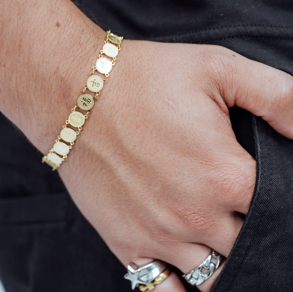 Pulsera de plata de ley con moneda de la suerte bañada en oro amarillo-2