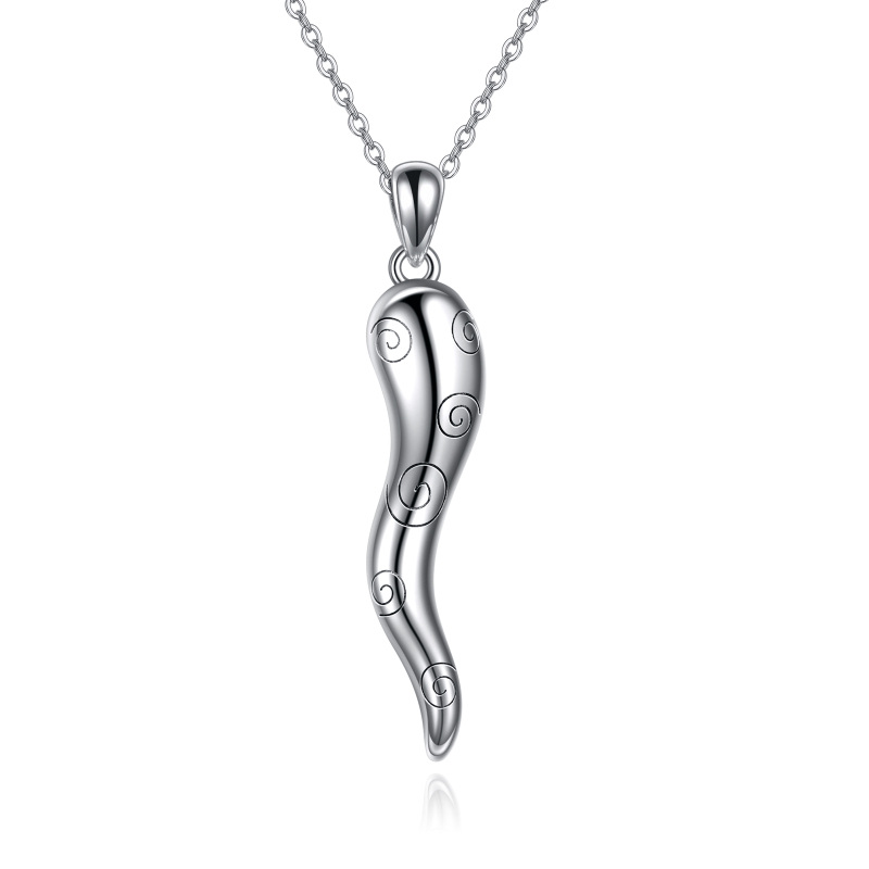 Sterling Silver Italian Horn Pendant Necklace for Women-1