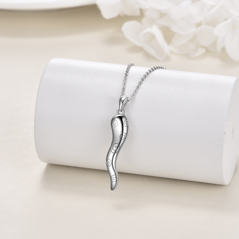 Sterling Silver Italian Horn Pendant Necklace for Women-3