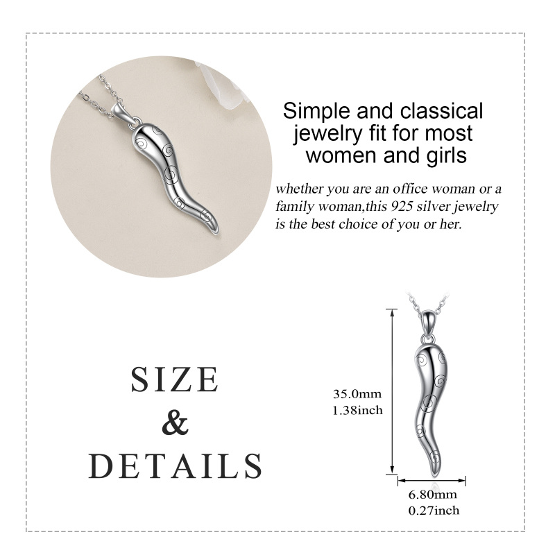 Sterling Silver Italian Horn Pendant Necklace for Women-5