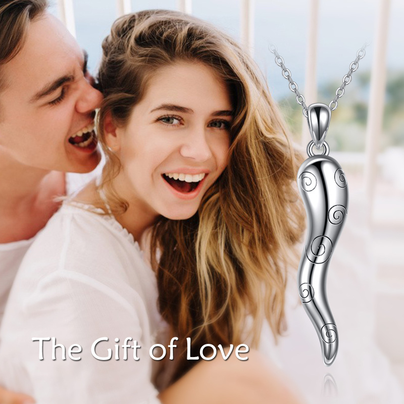Sterling Silver Italian Horn Pendant Necklace for Women-6