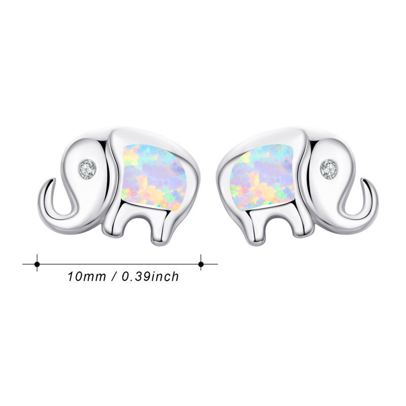Sterling Silver Cubic Zirconia & Opal Elephant Stud Earrings-5