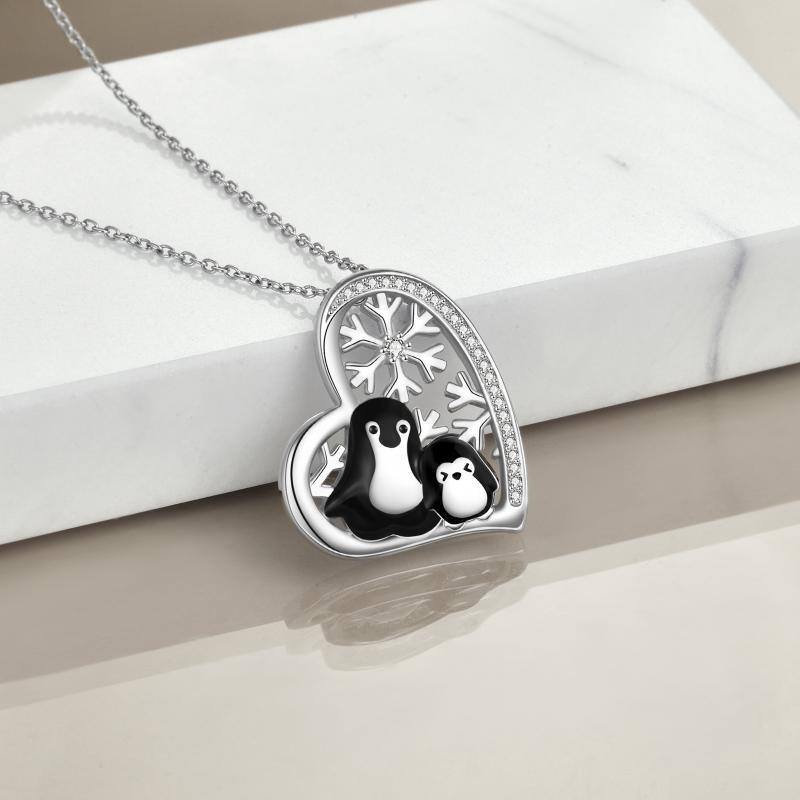 Sterling Silver Penguin Heart Snowflake Necklace for Women-4