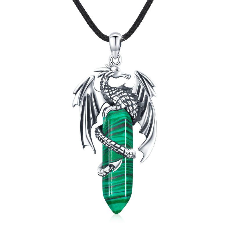 Sterling zilveren malachiet draak hanger ketting-3