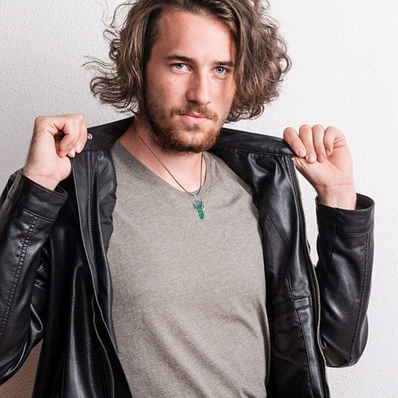 Colar com pingente de dragão malaquita em prata esterlina-2