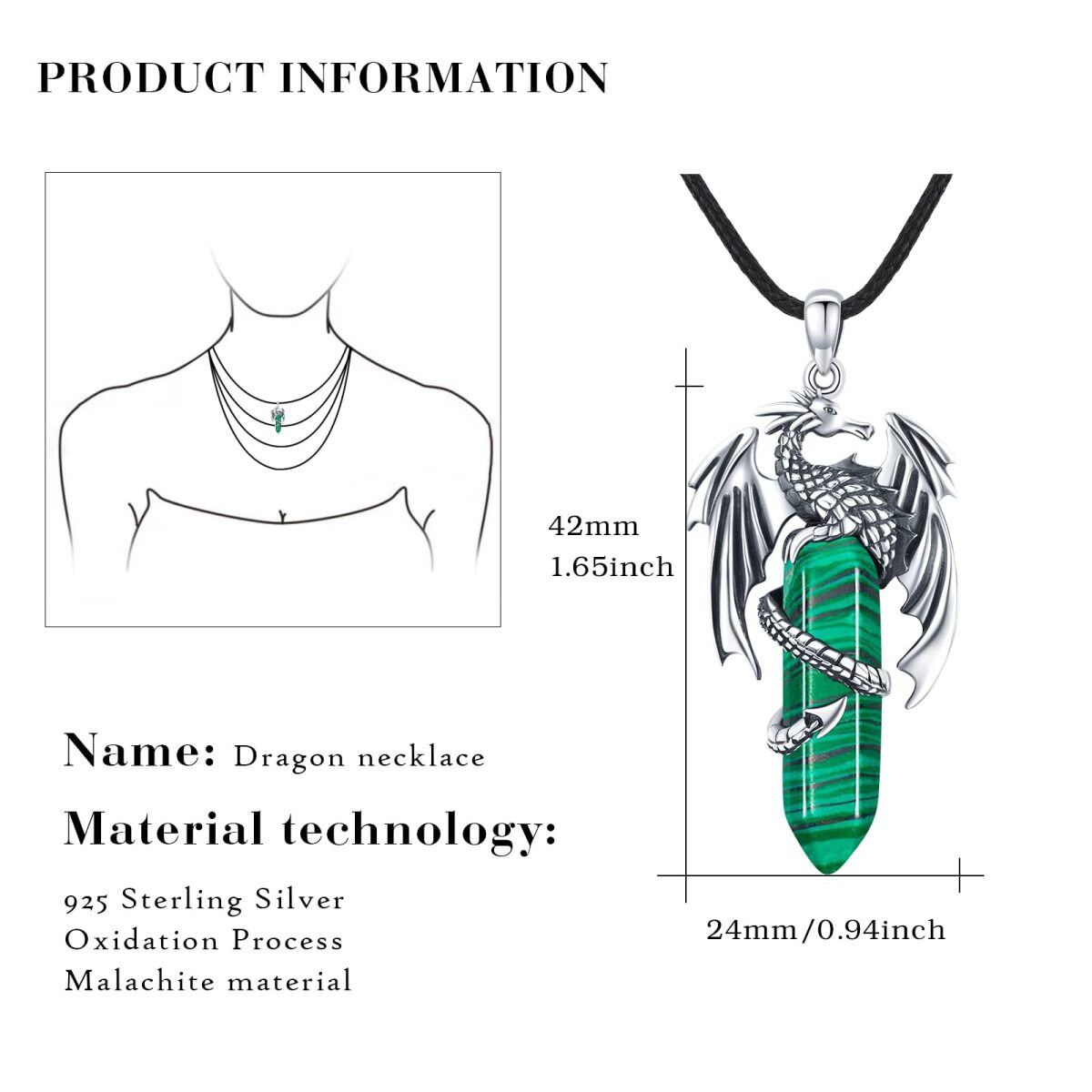 Srebrny naszyjnik z malachitowym smokiem-6