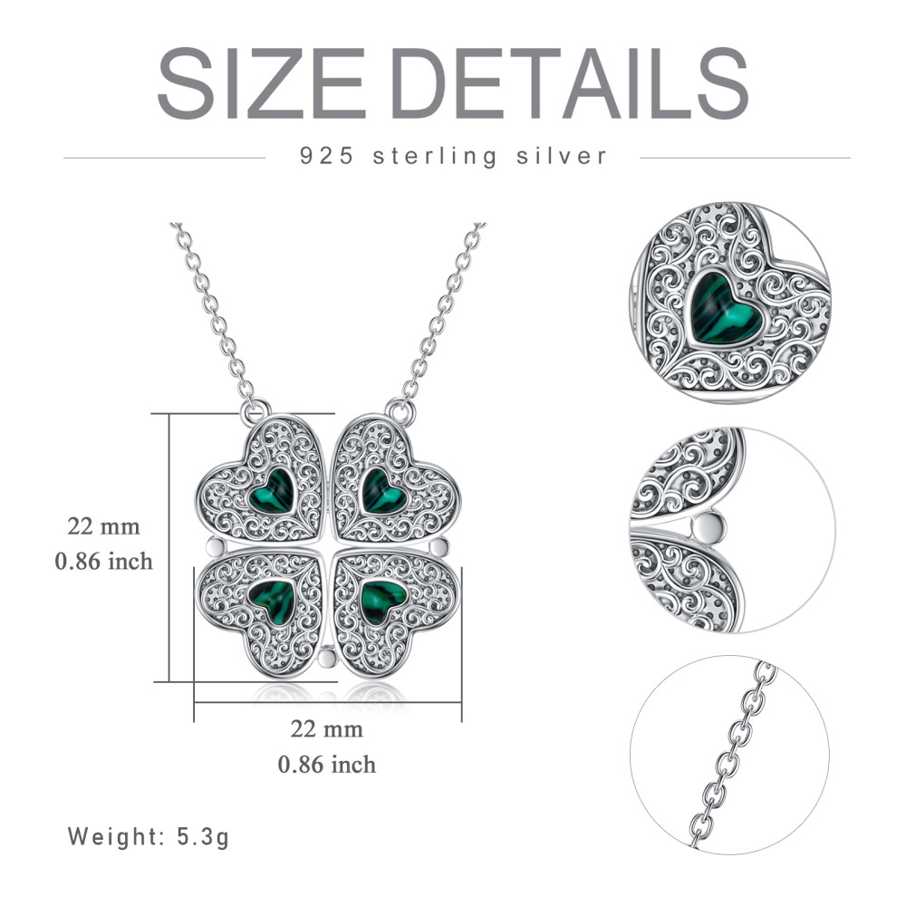 Sterling Zilveren Malachiet Klavertje Vier & Hart Hanger Halsketting-4