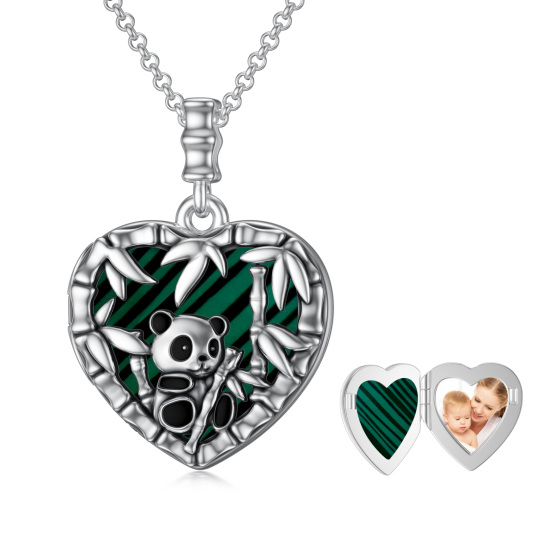 Collier en argent sterling avec pendentif panda et coeur en malachite