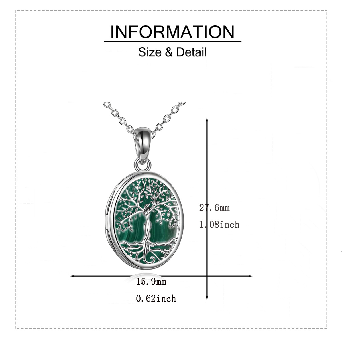 Collana con medaglione personalizzato in argento sterling e malachite a forma di albero della vita ovale-4