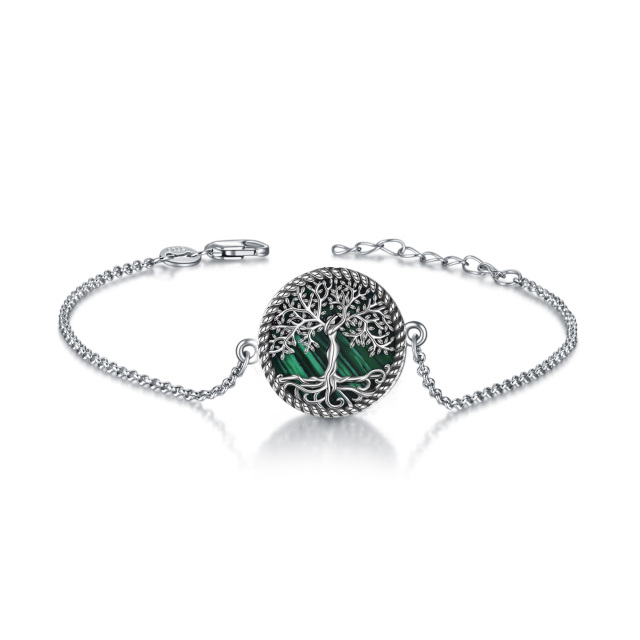 Bracciale con ciondolo albero della vita in malachite in argento sterling-1