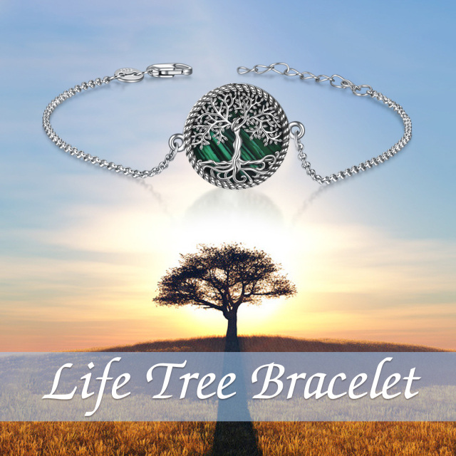 Bracciale con ciondolo albero della vita in malachite in argento sterling-6